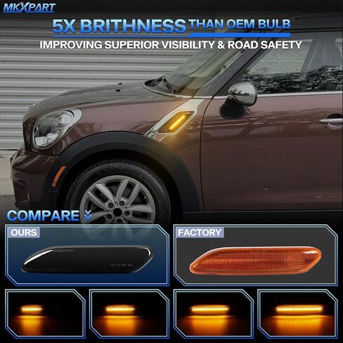 عدسة مدخنة للحاجز الأمامي متسلسل كهرماني LED أضواء جانبية لـ 2011-2016 Mini Cooper R60 R61 Countryman، 2013-2016 R61 Paceman استبدال وامض المؤشر الديناميكي، قطعتان in Kuwait