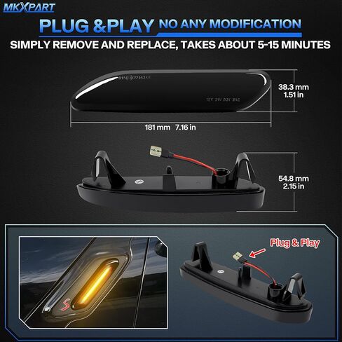 عدسة مدخنة للحاجز الأمامي متسلسل كهرماني LED أضواء جانبية لـ 2011-2016 Mini Cooper R60 R61 Countryman، 2013-2016 R61 Paceman استبدال وامض المؤشر الديناميكي، قطعتان in Kuwait