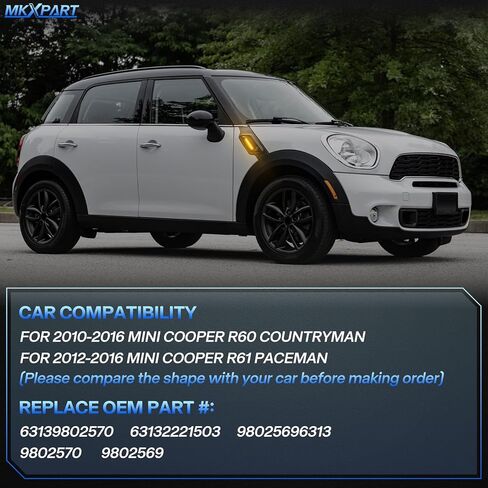 عدسة مدخنة للحاجز الأمامي متسلسل كهرماني LED أضواء جانبية لـ 2011-2016 Mini Cooper R60 R61 Countryman، 2013-2016 R61 Paceman استبدال وامض المؤشر الديناميكي، قطعتان in Kuwait