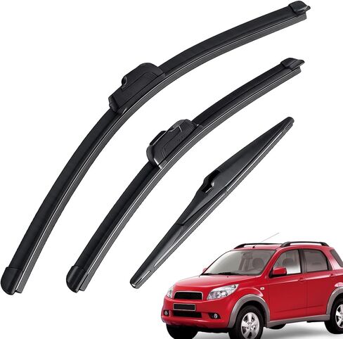 مجموعة من 3 شفرات ممسحة متوافقة مع Daihatsu Terios II (2006-2017) | الأمامية 21 بوصة+18 بوصة والخلفية 12 بوصة in Kuwait