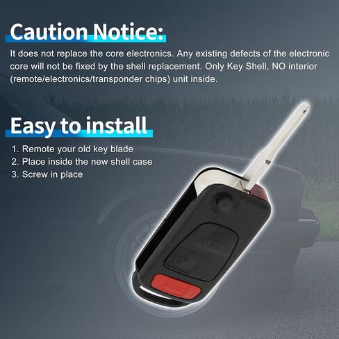 X AUTOHAUX Key Shell Case Keyless Entry Remote Key Fob Replacement Case for Mercedes-Benz ML320 1998-2003 3 Buttons in Kuwait