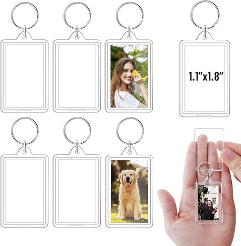 سلسلة مفاتيح للصور مقاس 1.8 × 1.1 بوصة، حلقة مفاتيح إطار صورة فارغة من الأكريليك الشفاف من أجل هدية مخصصة للحرف اليدوية (6 عبوات) in Saudi Arabia