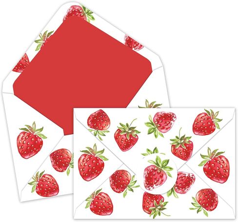 Whaline 50 Pcs Strawberry Invitation Envelopes Greeting Card Envelope Red Berry Fruit Gift Card Sleeves with Stickers for Mailing Envelopes Sending Card, 5.3 x 7.3 Inch in Kuwait