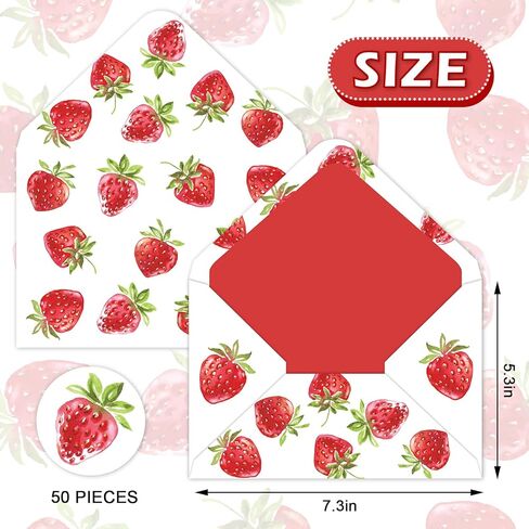 Whaline 50 Pcs Strawberry Invitation Envelopes Greeting Card Envelope Red Berry Fruit Gift Card Sleeves with Stickers for Mailing Envelopes Sending Card, 5.3 x 7.3 Inch in Kuwait