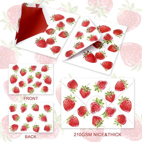 Whaline 50 Pcs Strawberry Invitation Envelopes Greeting Card Envelope Red Berry Fruit Gift Card Sleeves with Stickers for Mailing Envelopes Sending Card, 5.3 x 7.3 Inch in Kuwait