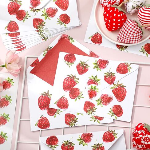 Whaline 50 Pcs Strawberry Invitation Envelopes Greeting Card Envelope Red Berry Fruit Gift Card Sleeves with Stickers for Mailing Envelopes Sending Card, 5.3 x 7.3 Inch in Kuwait