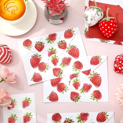 Whaline 50 Pcs Strawberry Invitation Envelopes Greeting Card Envelope Red Berry Fruit Gift Card Sleeves with Stickers for Mailing Envelopes Sending Card, 5.3 x 7.3 Inch in Kuwait