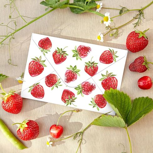 Whaline 50 Pcs Strawberry Invitation Envelopes Greeting Card Envelope Red Berry Fruit Gift Card Sleeves with Stickers for Mailing Envelopes Sending Card, 5.3 x 7.3 Inch in Kuwait