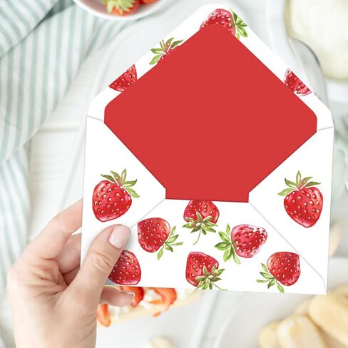 Whaline 50 Pcs Strawberry Invitation Envelopes Greeting Card Envelope Red Berry Fruit Gift Card Sleeves with Stickers for Mailing Envelopes Sending Card, 5.3 x 7.3 Inch in Kuwait
