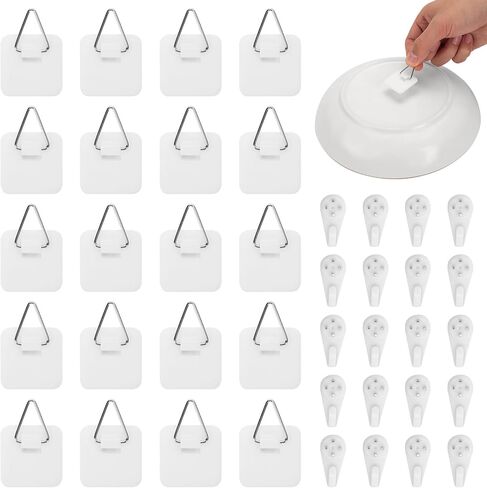 Bilillo 20 Pack Invisible Vertical Plate Holders - Adhesive Plastic Plate Hanger Hanging Hooks for Decorative Wall Art 1.25 Inch in Saudi Arabia