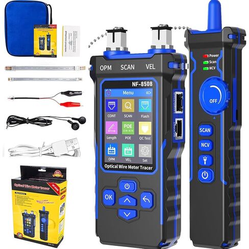 جهاز اختبار كابل الشبكة NF-8508 مع مقياس طاقة بصري 10 ميجاوات، محدد موقع الأخطاء البصرية، POE/NCV/RJ11 RJ45/CAT5 CAT6، جهاز اختبار إيثرنت لحبر كابل، قياس الطول، جهاز تتبع خط الهاتف لاختبار اكتشاف الألياف in Kuwait