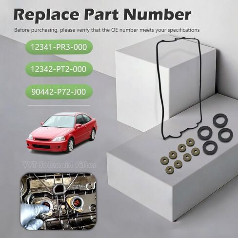 12341-PR3-000 Engine Valve Cover Gasket Set 1.6L Compatible with Acura Integra GSR Type R 92-01 for Honda Civic Si DOHC VTEC 99-00 Del Sol Si 94-97 Replaces 12342-PT2-000, 90442-P72-J00 in Kuwait