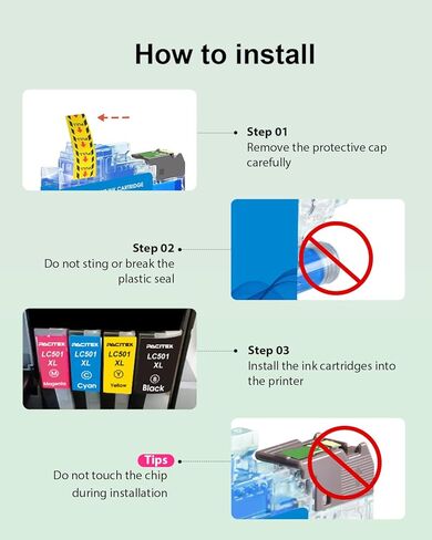 LC501XL LC501 Ink Cartridges for Brother Printer Work Smart MFC-J1360DW MFC-J1260W MFC-J1260DW MFC-J1410DW MFCJ1360DW MFCJ1260W MFCJ1260DW MFCJ1410DW 1360 1260 1410 (4 Pack) in Kuwait