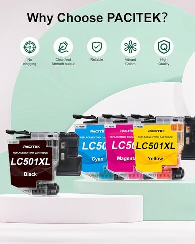 LC501XL LC501 Ink Cartridges for Brother Printer Work Smart MFC-J1360DW MFC-J1260W MFC-J1260DW MFC-J1410DW MFCJ1360DW MFCJ1260W MFCJ1260DW MFCJ1410DW 1360 1260 1410 (4 Pack) in Kuwait