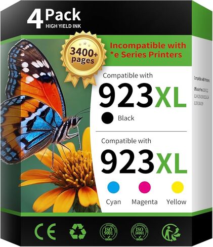 923XL 923 Ink Cartridges for HP Printers Replacement for HP 923XL Ink Cartridges Combo Pack 923e Ink to Work with OfficeJet Pro 8135 8130 8139 8138 8122 8120 8124 8125 8130 Printer (BK/C/Y/M, 4-Pack) in Kuwait