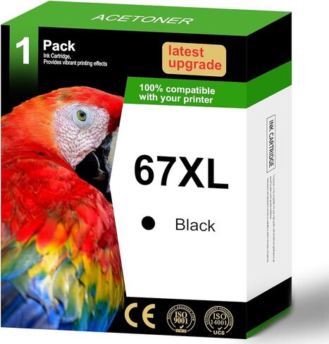 خرطوشة حبر سوداء عالية الإنتاجية 67XL بديلة لطابعة HP 67XL 67 XL Ink Work for DeskJet 2700 2755 4155 Envy 6055 6000 Pro 6455 6458 (1 أسود) in Kuwait