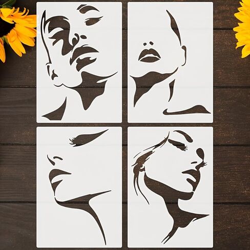 4pcs Female Silhouette Art Stencils Reusable Face Contour Stencils Diverse Women s Profiles for DIY Crafts Tattoos Canvas Home Decor Durable PET Material Ideal for Fabric Wood Walls Furniture in Kuwait