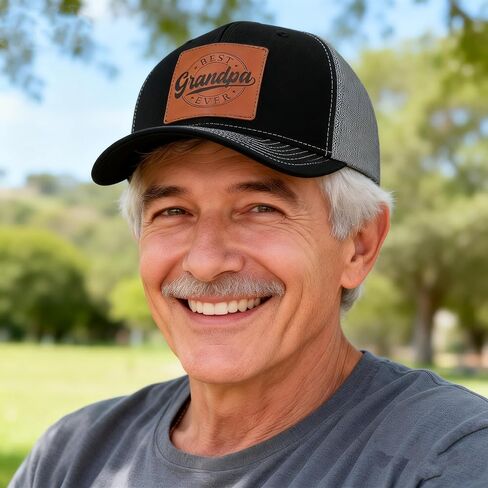 Grandpa Hats,Worlds Best Grandpa Ever Trucker Hat for Dad Papa Leather Patch Baseball Caps in Saudi Arabia
