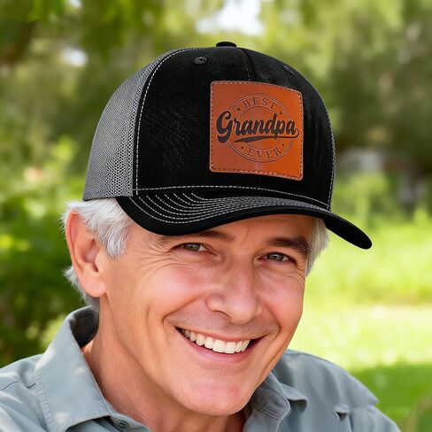 Grandpa Hats,Worlds Best Grandpa Ever Trucker Hat for Dad Papa Leather Patch Baseball Caps in Saudi Arabia