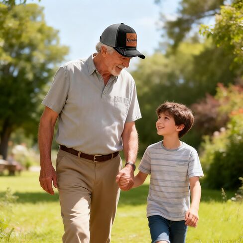 Grandpa Hats,Worlds Best Grandpa Ever Trucker Hat for Dad Papa Leather Patch Baseball Caps in Saudi Arabia