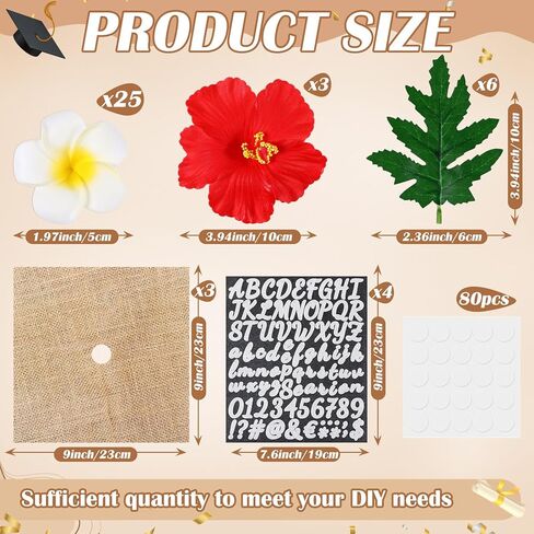 Rivvlive 41 Pcs Tropical Hawaiian Graduation Cap Decoration Set, Faux Plumeria Hibiscu Flower Leave Cardstock Glitter Alphabet Letter Sticker for Grad Hat Topper Cover Craft Gift Accessory DIY Kit in Saudi Arabia