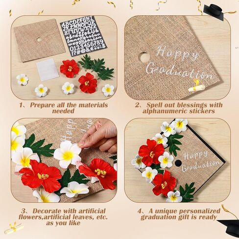 Rivvlive 41 Pcs Tropical Hawaiian Graduation Cap Decoration Set, Faux Plumeria Hibiscu Flower Leave Cardstock Glitter Alphabet Letter Sticker for Grad Hat Topper Cover Craft Gift Accessory DIY Kit in Saudi Arabia