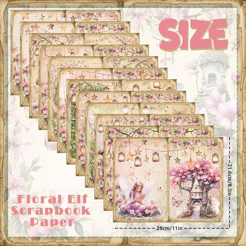 60 Sheets Spring Floral Scrapbook Paper, Double - Sides Decorative Craft Paper Folded Flat for Birthday Card Making Baby Shower Photo Album Junk Journals Supplies, 11'' x 8.5'' (Fairy) in Saudi Arabia