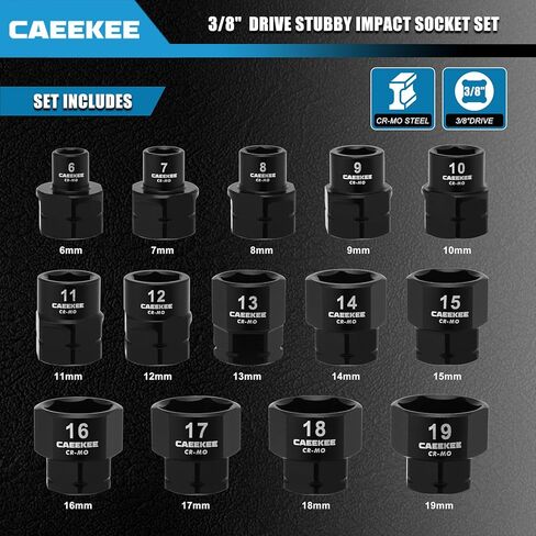 14-Piece 3/8" Drive Metric Low Profile Nano Impact Socket Set, 6-19mm, Cr-Mo, 6-Point, Stubby Socket Set for Tight Spaces in Saudi Arabia