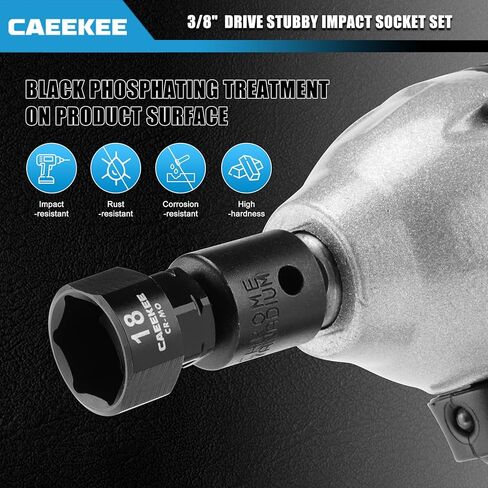 14-Piece 3/8" Drive Metric Low Profile Nano Impact Socket Set, 6-19mm, Cr-Mo, 6-Point, Stubby Socket Set for Tight Spaces in Saudi Arabia