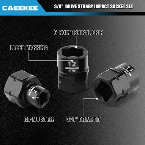 14-Piece 3/8" Drive Metric Low Profile Nano Impact Socket Set, 6-19mm, Cr-Mo, 6-Point, Stubby Socket Set for Tight Spaces in Saudi Arabia