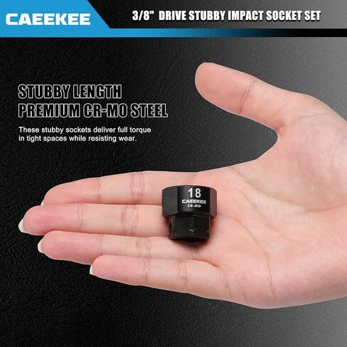 14-Piece 3/8" Drive Metric Low Profile Nano Impact Socket Set, 6-19mm, Cr-Mo, 6-Point, Stubby Socket Set for Tight Spaces in Saudi Arabia