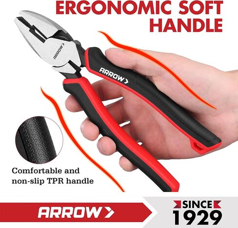 ARROW 8-Piece Pliers and Wrench Set, 12"/10"/8" Groove Joint Pliers, 8" & 6" Long Needle Nose, 8" Linesman, 6" Slip Joint, 8" Adjustable Wrench, Dual-Color TPR Handles, Roll-Up Pouch Included in Kuwait