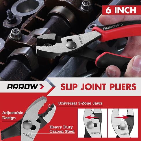 ARROW 8-Piece Pliers and Wrench Set, 12"/10"/8" Groove Joint Pliers, 8" & 6" Long Needle Nose, 8" Linesman, 6" Slip Joint, 8" Adjustable Wrench, Dual-Color TPR Handles, Roll-Up Pouch Included in Kuwait