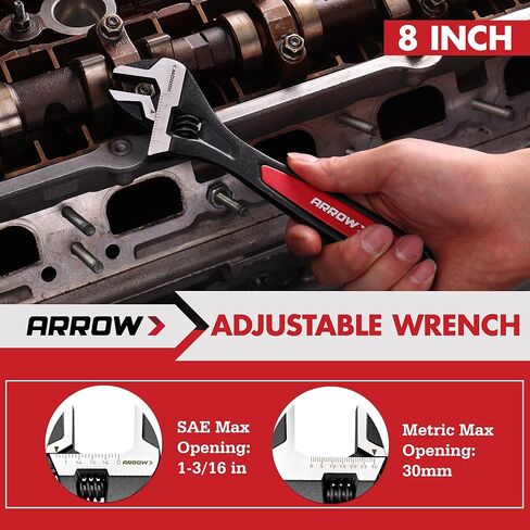 ARROW 8-Piece Pliers and Wrench Set, 12"/10"/8" Groove Joint Pliers, 8" & 6" Long Needle Nose, 8" Linesman, 6" Slip Joint, 8" Adjustable Wrench, Dual-Color TPR Handles, Roll-Up Pouch Included in Kuwait