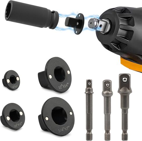 7Pcs Low Profile Impact Adapter Set, Ultra Slim Socket Adapter with Drive Size Converter 1/4" 3/8" 1/2" 3/4" to 1", Magnetic Impact Driver Bits for Tight Spaces, Carbon Steel, Black in Saudi Arabia
