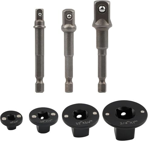 7Pcs Low Profile Impact Adapter Set, Ultra Slim Socket Adapter with Drive Size Converter 1/4" 3/8" 1/2" 3/4" to 1", Magnetic Impact Driver Bits for Tight Spaces, Carbon Steel, Black in Saudi Arabia