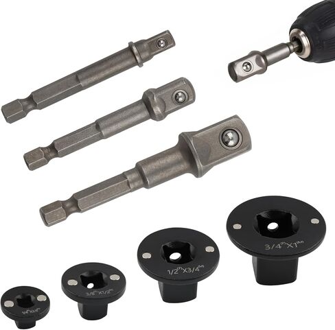 7Pcs Low Profile Impact Adapter Set, Ultra Slim Socket Adapter with Drive Size Converter 1/4" 3/8" 1/2" 3/4" to 1", Magnetic Impact Driver Bits for Tight Spaces, Carbon Steel, Black in Saudi Arabia