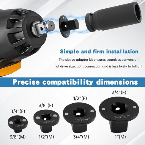 7Pcs Low Profile Impact Adapter Set, Ultra Slim Socket Adapter with Drive Size Converter 1/4" 3/8" 1/2" 3/4" to 1", Magnetic Impact Driver Bits for Tight Spaces, Carbon Steel, Black in Saudi Arabia