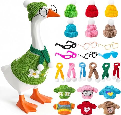 24 Pcs Desk Goose Outfits for Mini Goose Statue Mini Knitting Sweater with Hats Scarves Sunglasses Desk Goose Clothes (Multicolor, 7inches) in Saudi Arabia