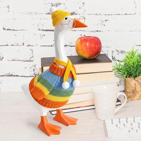 24 Pcs Desk Goose Outfits for Mini Goose Statue Mini Knitting Sweater with Hats Scarves Sunglasses Desk Goose Clothes (Multicolor, 7inches) in Saudi Arabia