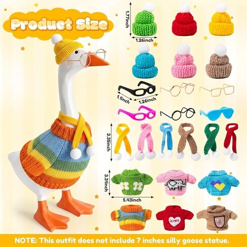 24 Pcs Desk Goose Outfits for Mini Goose Statue Mini Knitting Sweater with Hats Scarves Sunglasses Desk Goose Clothes (Multicolor, 7inches) in Saudi Arabia