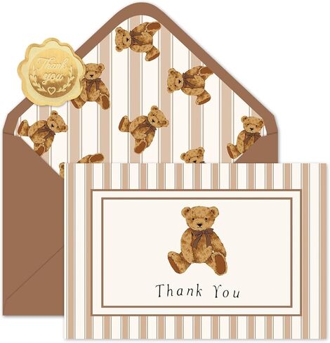 JarThenaAMCS 24 Pack Bear Thank You Cards Blue Stripe Bear Greeting Cards with Envelopes Stickers Cute Blank Note Card for Birthday Baby Shower Party Supplies, 4 x 6 Inch in Saudi Arabia