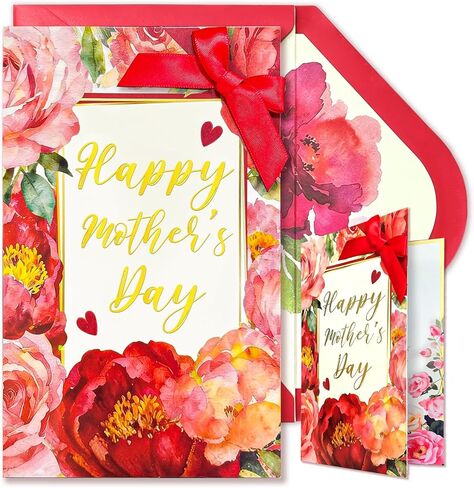 WENHUI Beautiful Gold Foiled 5×8 Inch Happy Mothers Day Card for Mom – Elegant Ribbon & Floral Design Premium Quality Greeting Cards with Envelope, Thoughtful Gift for Mother, Wife, Grandma in Saudi Arabia