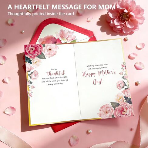 WENHUI Beautiful Gold Foiled 5×8 Inch Happy Mothers Day Card for Mom – Elegant Ribbon & Floral Design Premium Quality Greeting Cards with Envelope, Thoughtful Gift for Mother, Wife, Grandma in Saudi Arabia