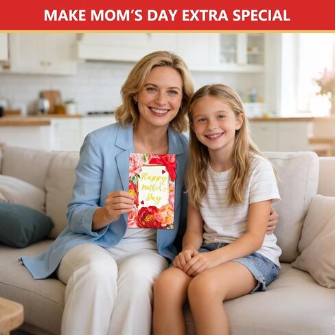 WENHUI Beautiful Gold Foiled 5×8 Inch Happy Mothers Day Card for Mom – Elegant Ribbon & Floral Design Premium Quality Greeting Cards with Envelope, Thoughtful Gift for Mother, Wife, Grandma in Saudi Arabia