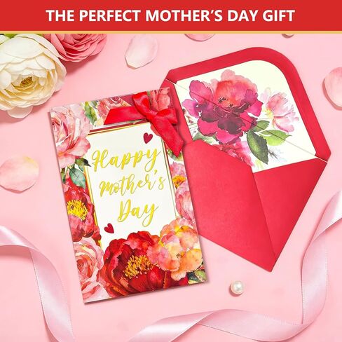 WENHUI Beautiful Gold Foiled 5×8 Inch Happy Mothers Day Card for Mom – Elegant Ribbon & Floral Design Premium Quality Greeting Cards with Envelope, Thoughtful Gift for Mother, Wife, Grandma in Saudi Arabia