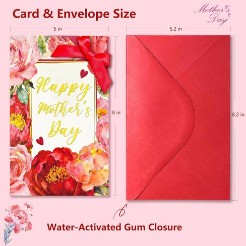 WENHUI Beautiful Gold Foiled 5×8 Inch Happy Mothers Day Card for Mom – Elegant Ribbon & Floral Design Premium Quality Greeting Cards with Envelope, Thoughtful Gift for Mother, Wife, Grandma in Saudi Arabia