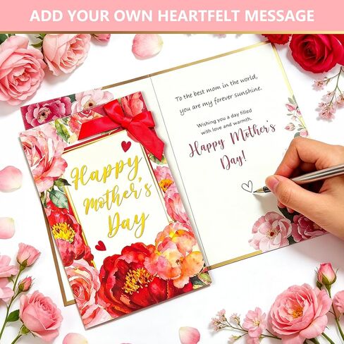 WENHUI Beautiful Gold Foiled 5×8 Inch Happy Mothers Day Card for Mom – Elegant Ribbon & Floral Design Premium Quality Greeting Cards with Envelope, Thoughtful Gift for Mother, Wife, Grandma in Saudi Arabia
