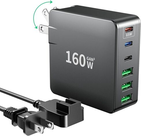 USB C Charger, 160W Fast GaN Compact Foldable Rapid Plug 6 Multiple Port PD Charging Station Laptop Power Adapter for MacBook Pro/Air and iPad Pro iPhone15/14/13. Galaxy Note20 S22 Pixel in Saudi Arabia