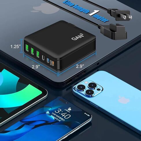 USB C Charger, 160W Fast GaN Compact Foldable Rapid Plug 6 Multiple Port PD Charging Station Laptop Power Adapter for MacBook Pro/Air and iPad Pro iPhone15/14/13. Galaxy Note20 S22 Pixel in Saudi Arabia